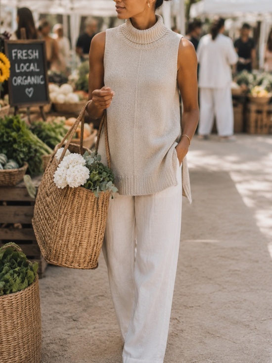Tops - ASTR The Label Sleeveless Turtleneck Sweater Tunic | Cream | Size Small